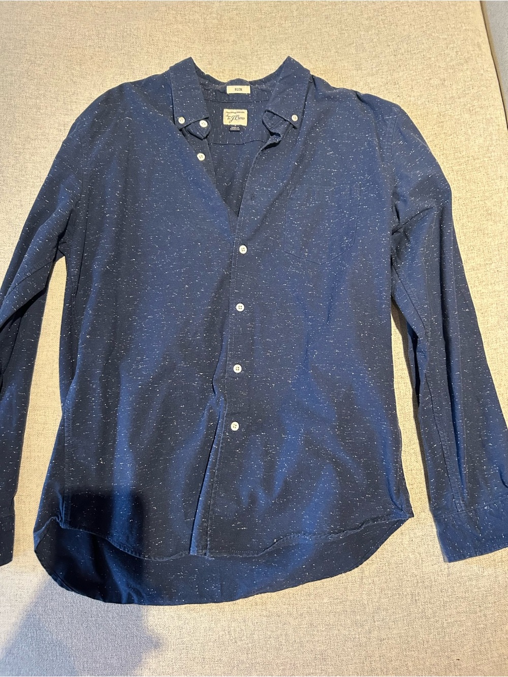 J Crew Slim Button-Down Navy Speckled Men's Shirt